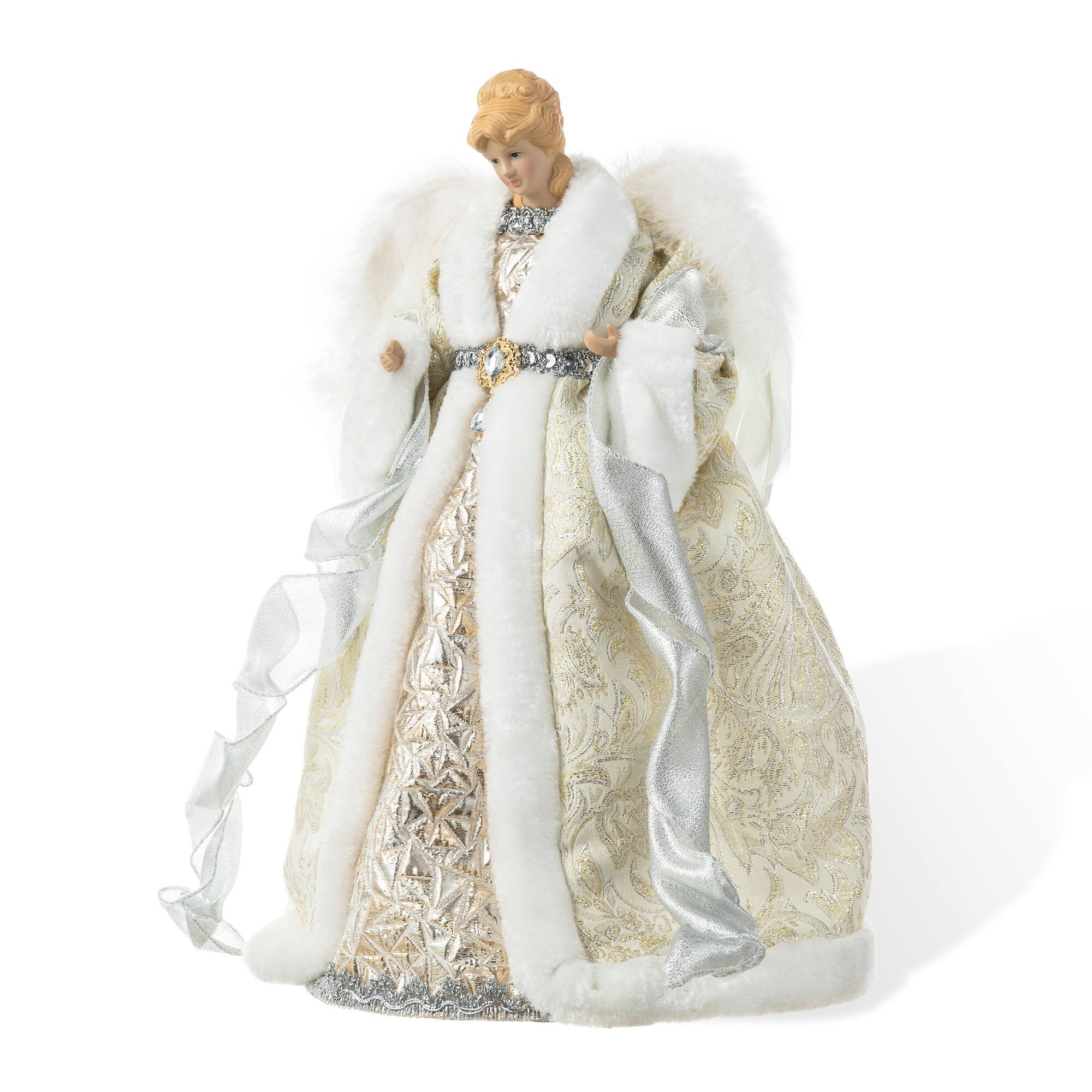 Glitzhome® 16.5" Faux Fur Elegant Christmas Angel Tree Topper